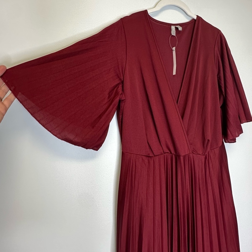 ASOS Curve New Burgundy Wine Kimono Pleat Maxi Dress Women’s Size 12 - Picture 5 of 9